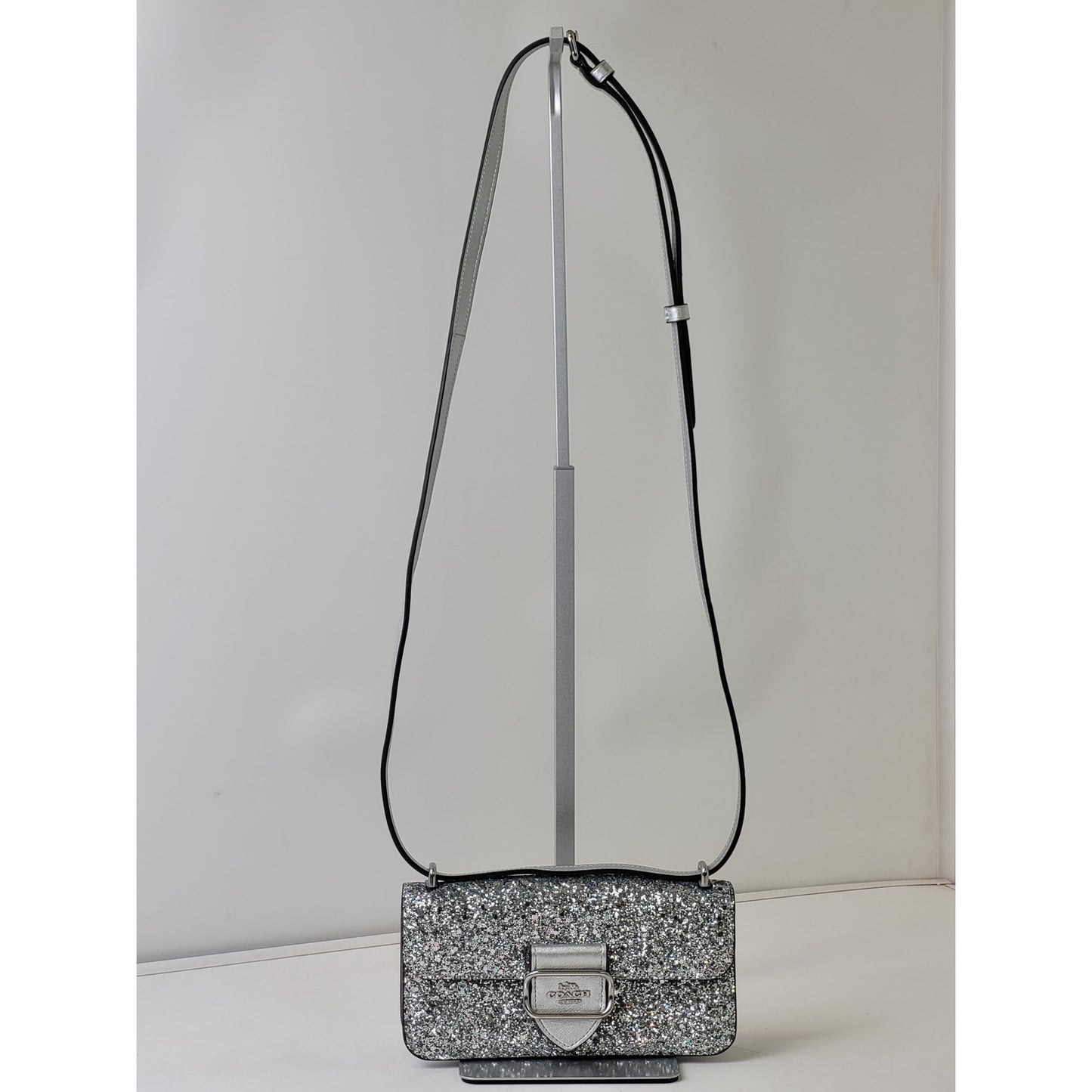 Coach Morgan Crossbody Clutch Bag Silver Glitter & Leather EUC