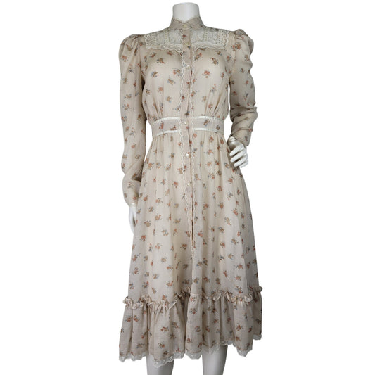 VTG 1970s Candi Jones California Cottagecore Floral Print Midi Dress Sz XS