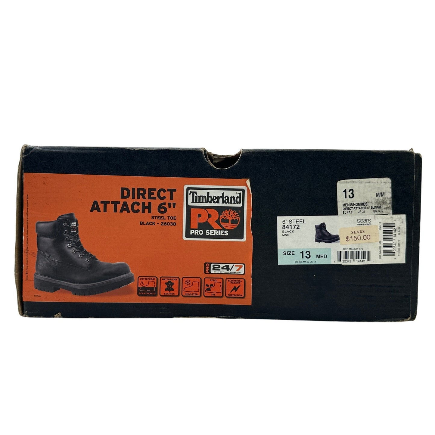 Timberland Pro Direct Attach 6" Black Waterproof Work Boots Men's Sz 13