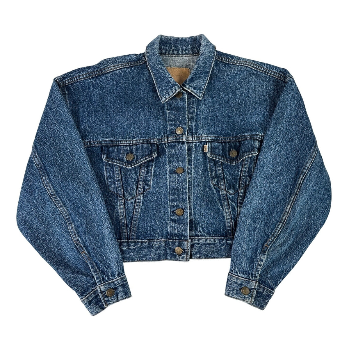 Vintage Levi's Orange Tab Cropped Medium Wash Denim Trucker Jacket Women's Sz L
