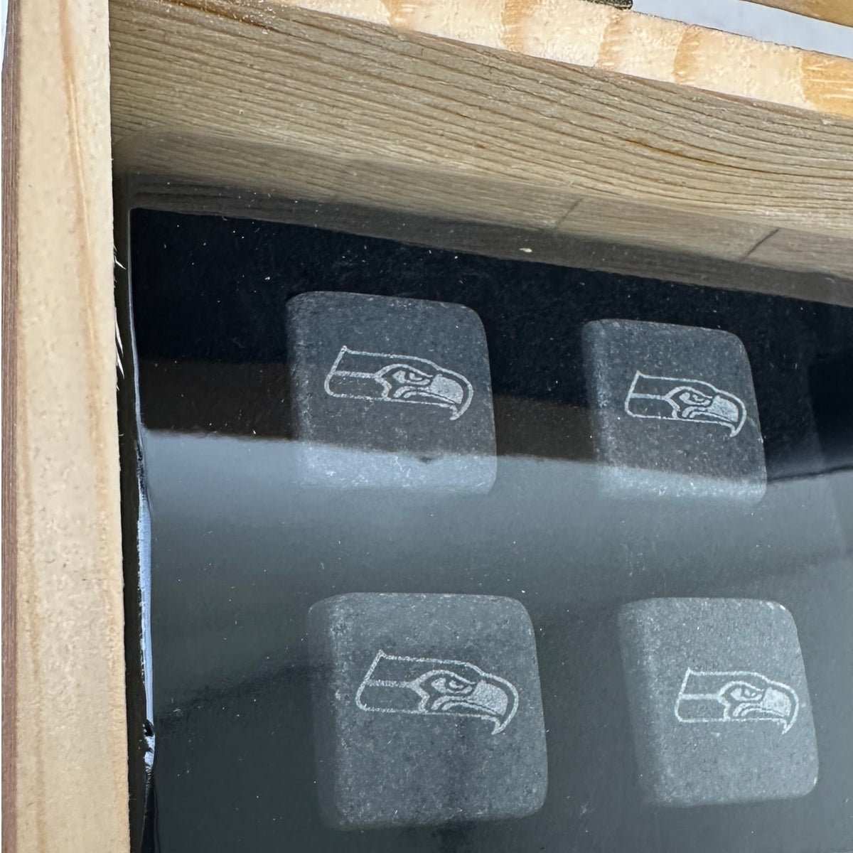 NFL Seattle Seahawks Wood Boxed Glass Set W/ Stone Cubes | NEW