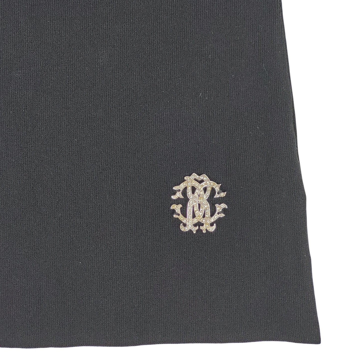 Roberto Cavalli Black Low Back Fitted Knit Top Ft. Leopard Silk Tie Back Sz S/M
