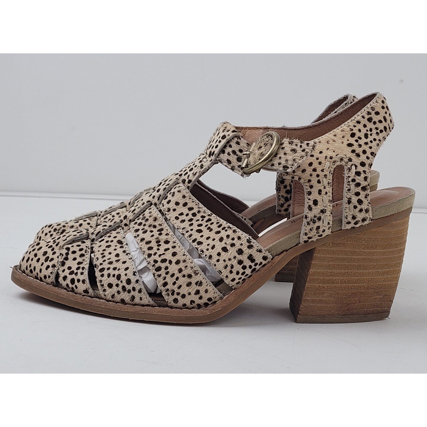 Jeffrey Campbell Leopard Print Calf Hair Strappy Bootie Heels Sz 6.5 EUC