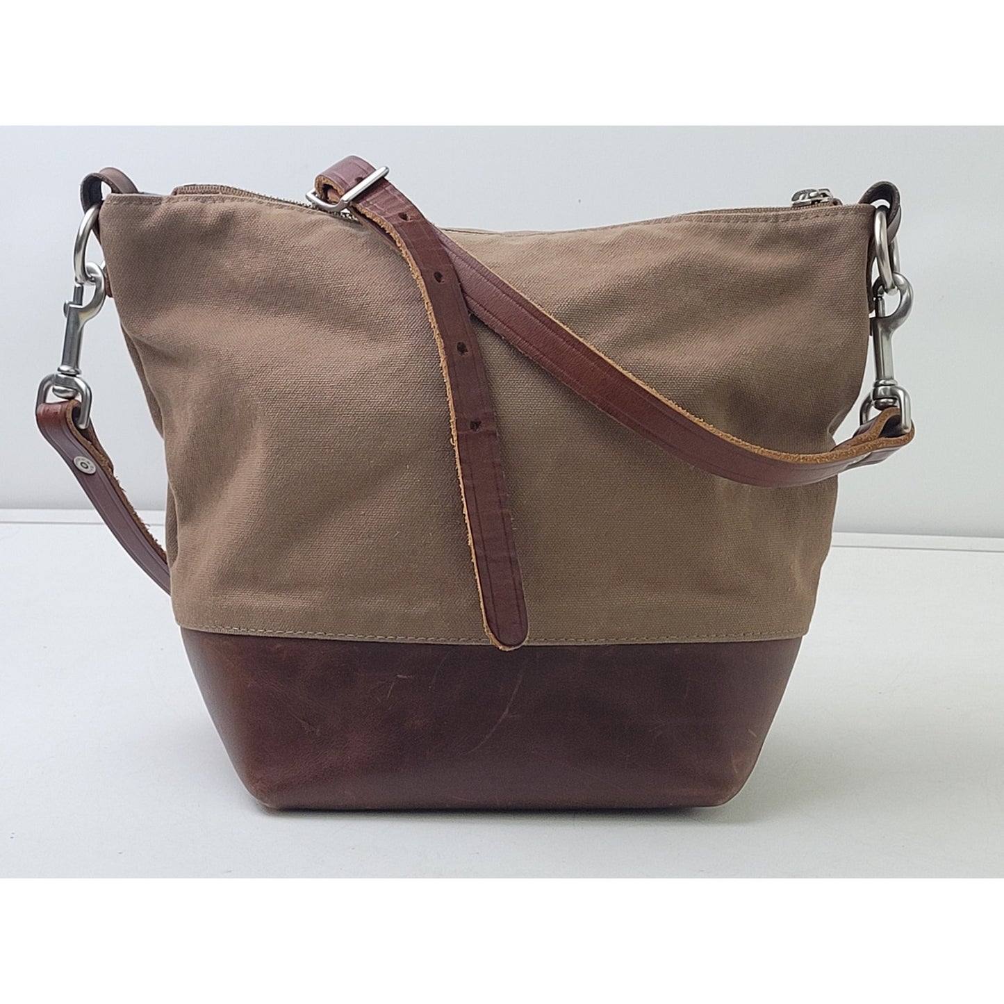 Wood & Faulk Shoulder Bag Brown Canvas Brown Leather | Made in USA