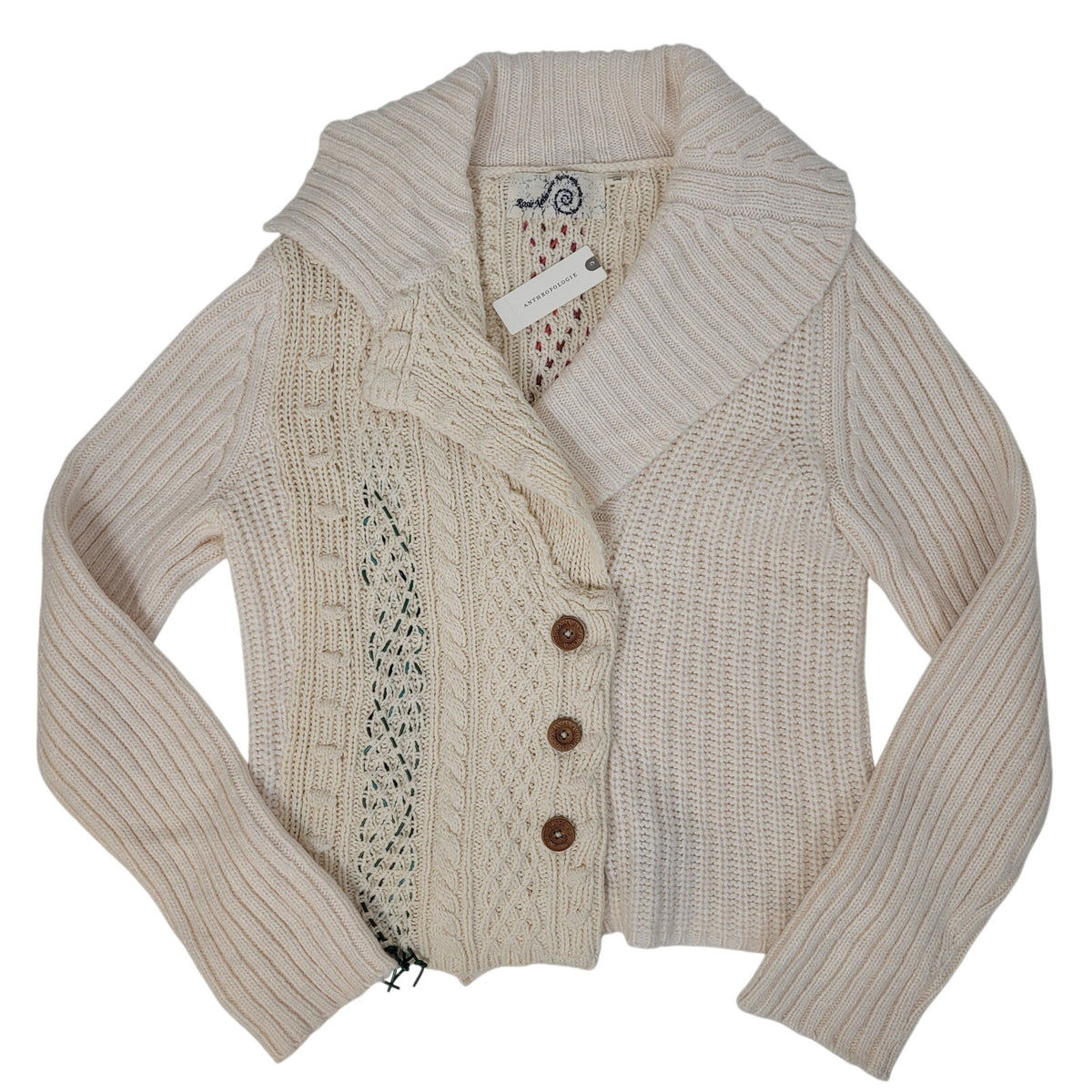 Anthropologie Rosie Neira Cream Cable Knit Cardigan Sweater Women's Sz XL NWT