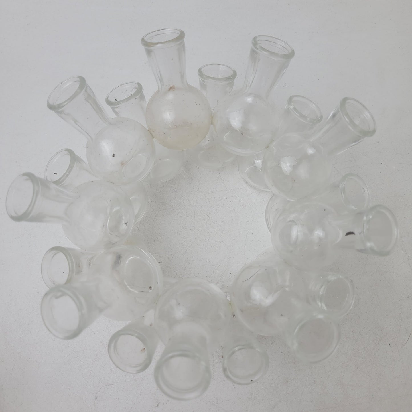 Vintage MCM Bud Vase Cluster 2-Piece Clear Glass 25 Mini Vases