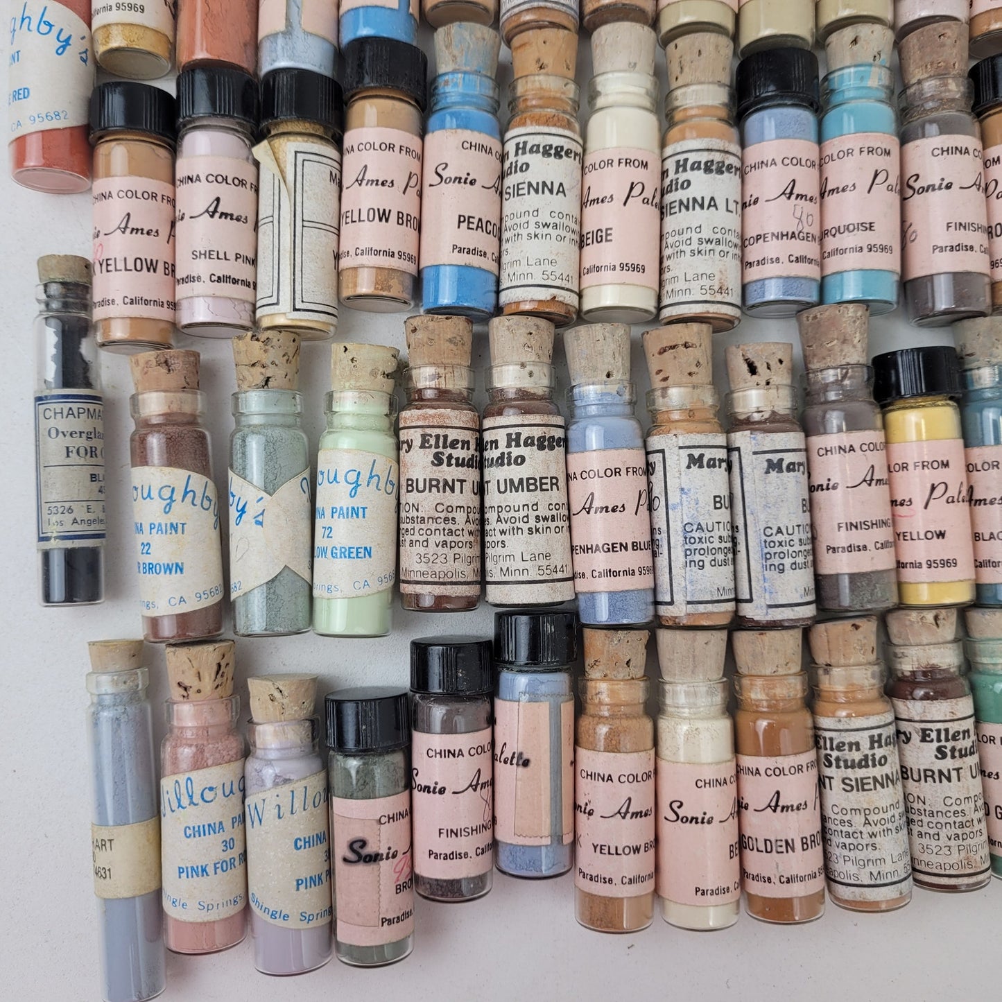 VTG Lot of 130 China Powder Paint Vials Willoughby's/Sonie Ames Palette/Various
