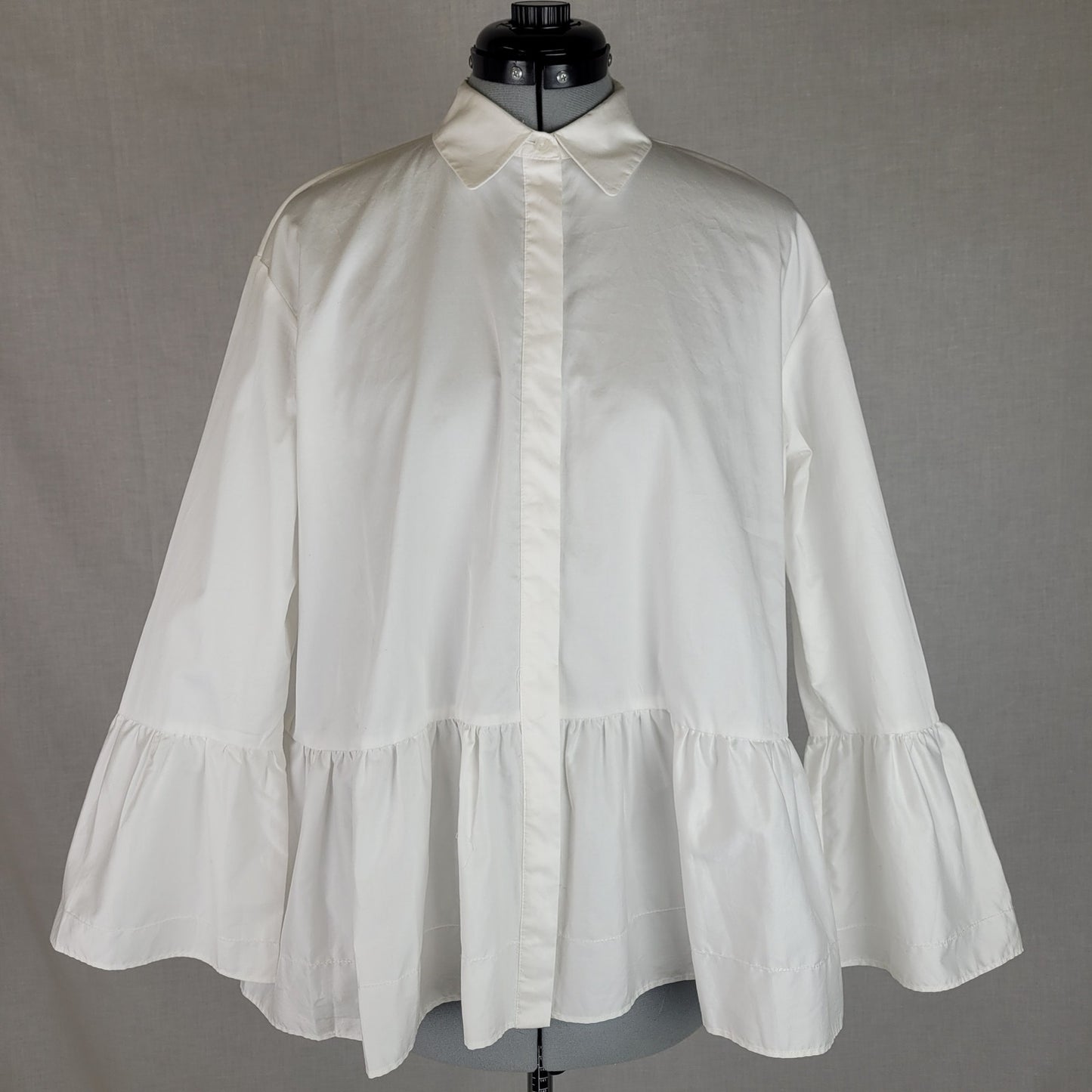 Club Monaco White Button-down Peplum Blouse w Gathered Waist Sz L NWT