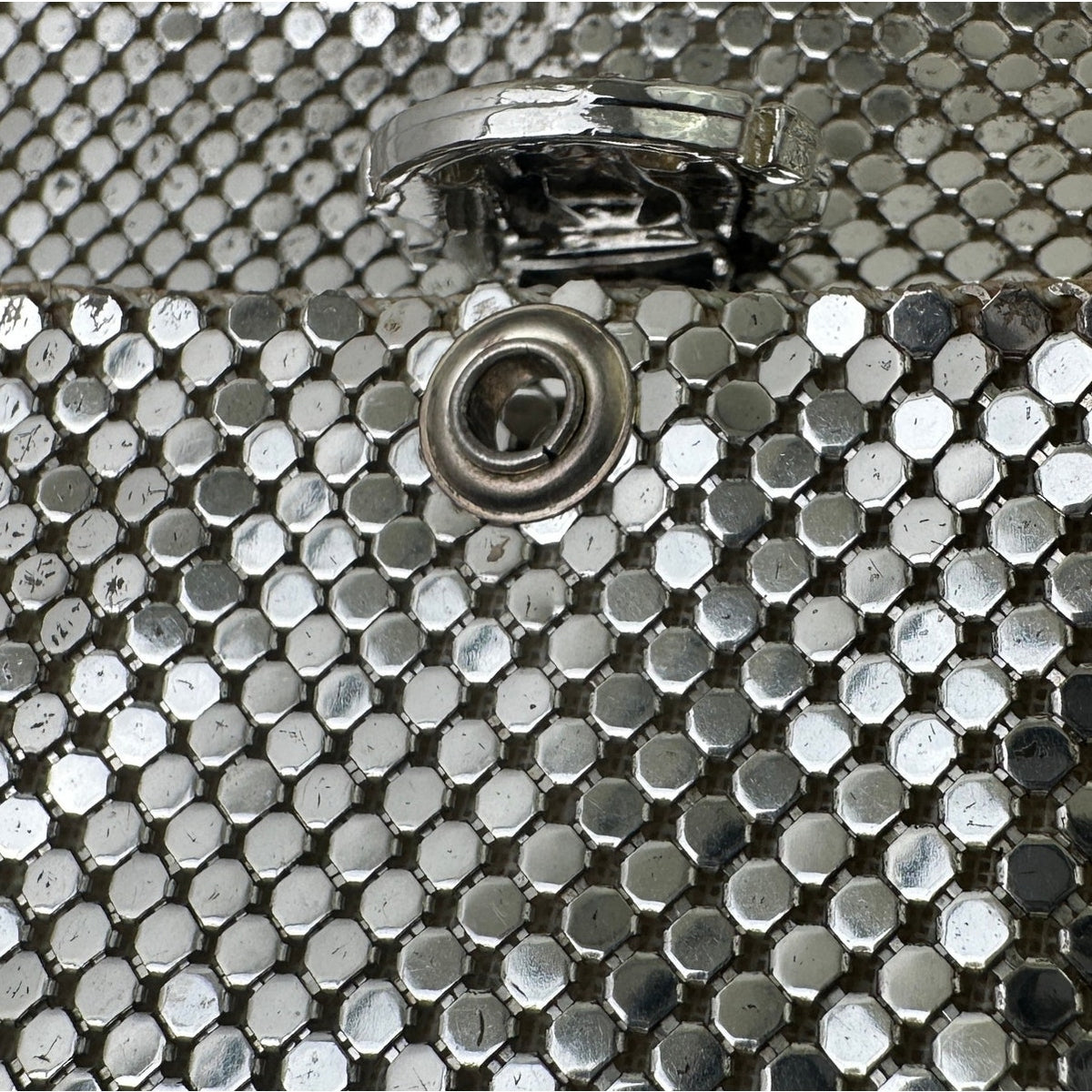 Vintage Whiting & Davis Silver Mesh Envelope Clutch W/ Art Deco Rhinestone Clasp