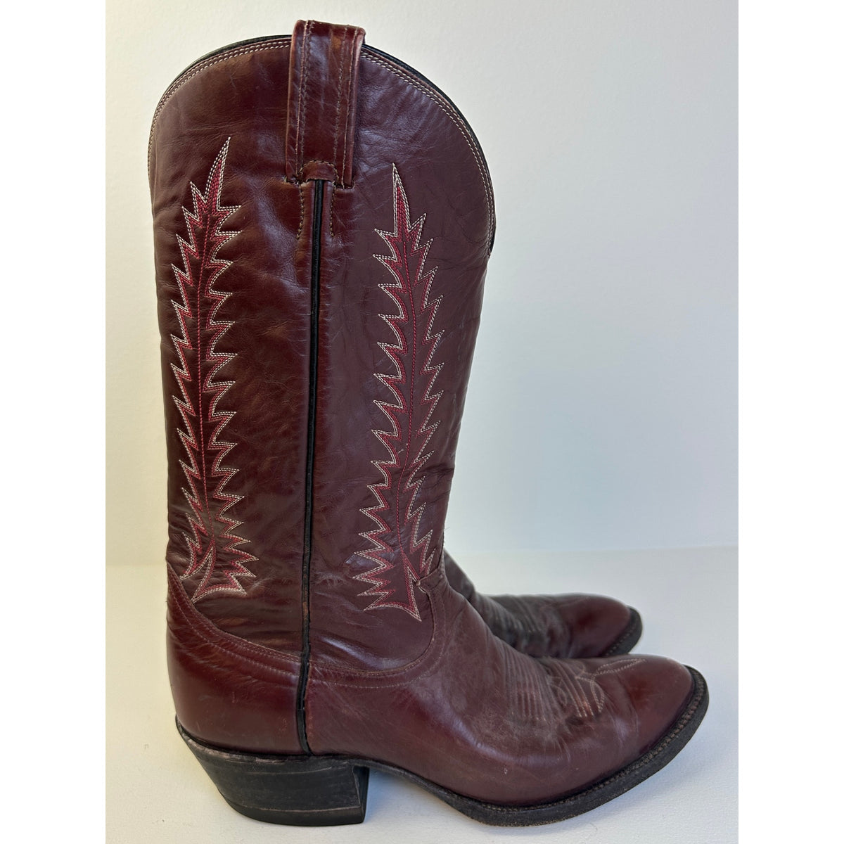 Vintage Tony Lama Burgundy Leather Cowboy Boots Style 1907 Men's Sz 10