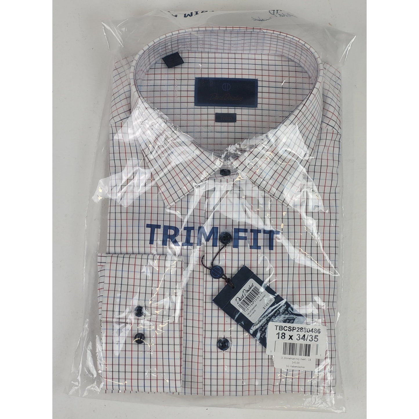 David Donahue Trim Fit Multi Check Dress Shirt Sz 18 X 34/35 NWT MSRP $145