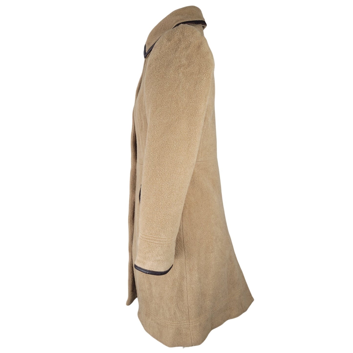 Coach Tan Mohair/Wool Brown Leather Trim Overcoat Sz XS