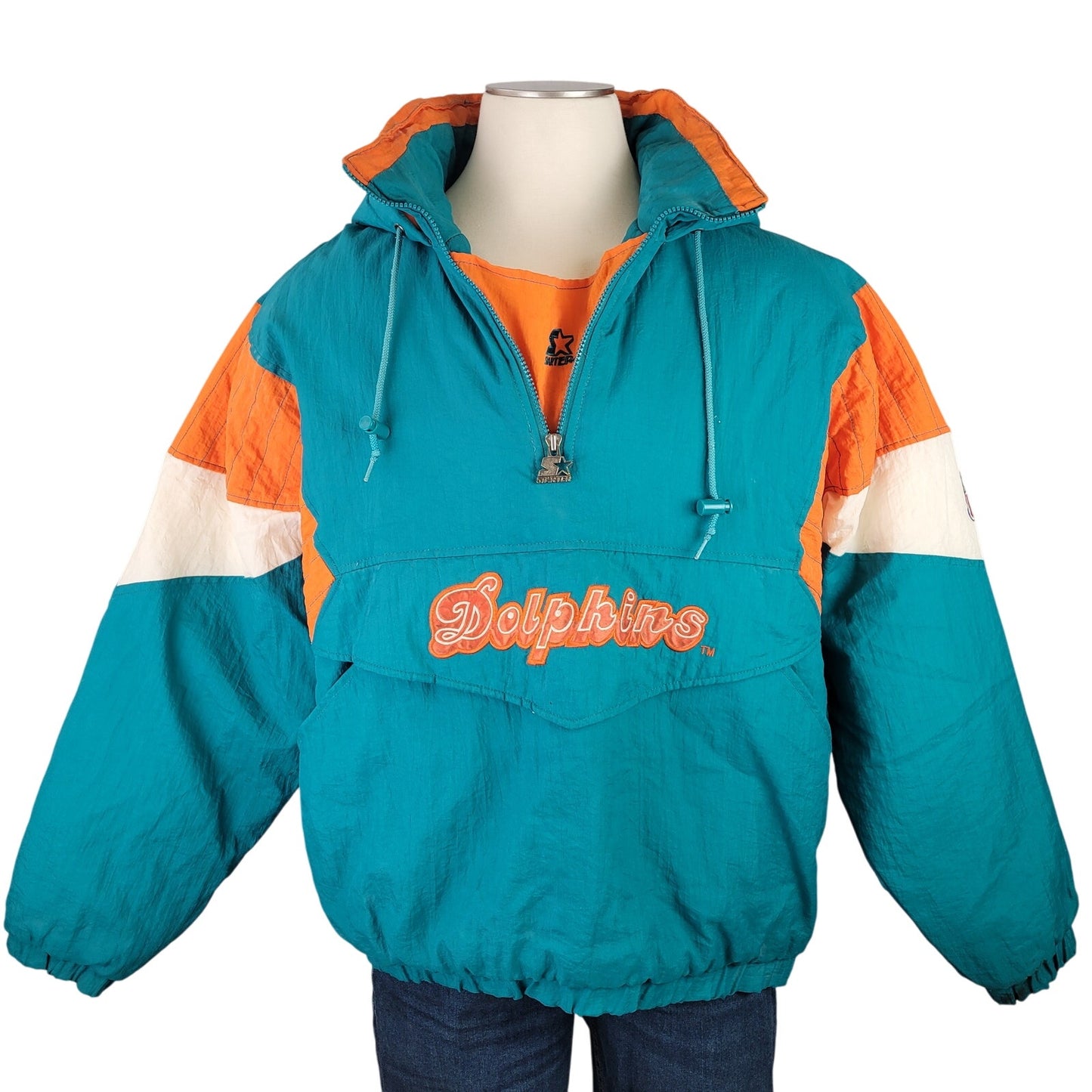 VTG 90s Miami Dolphins Half Zip Starter Brand Football Jacket Sz L