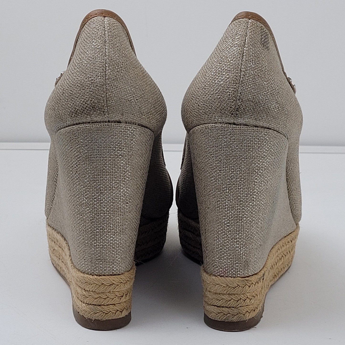 Tory Burch Women's Tan Shimmer Canvas Wedge Shoes Size 39/8.5