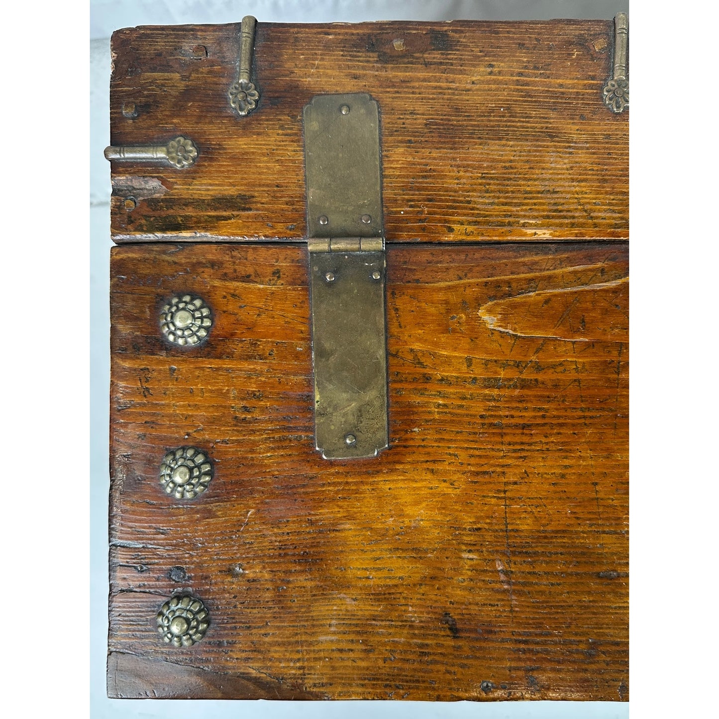 Antique 18th/19th Century Korean Banded Ton-Kwe Wooden Money Chest