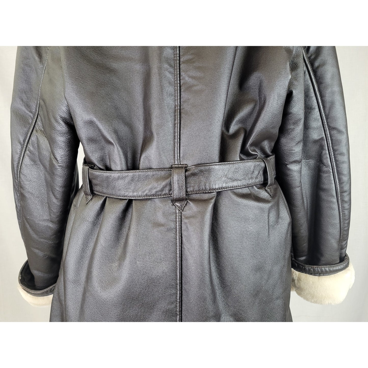 Wilsons Leather Coat Genevieve Belted Jacket Faux Fur Hooded Women's Sz 1X