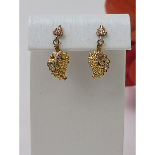 14K Black Hills Gold Grapes Leaves Post Dangle Earrings | 1.74 grams