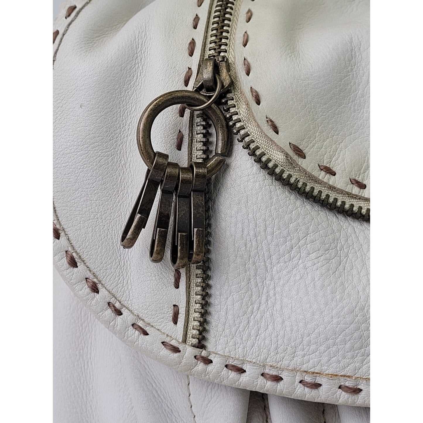 PER SE Designer Look Ivory Leather Hobo Medium Shoulder Bag