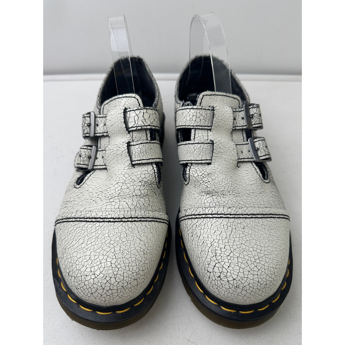 Dr. Martens Susy White Cracked Leather Double Strap Mary Jane Loafers Women's Sz 10