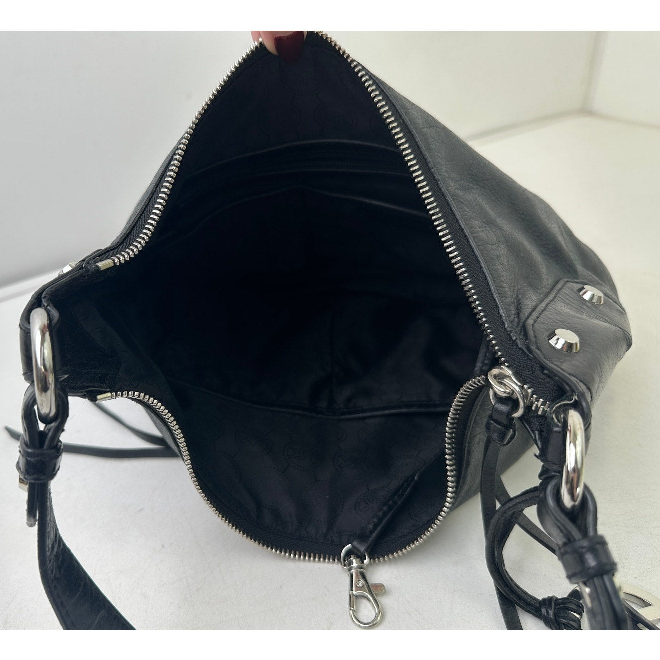 Michael Kors Fallon Black Leather Hobo Shoulder Bag