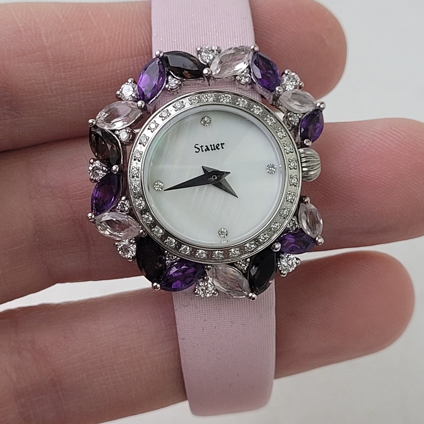 Stauer Fleur de Amethyst Women's Watch Pink Band Authentic Stones