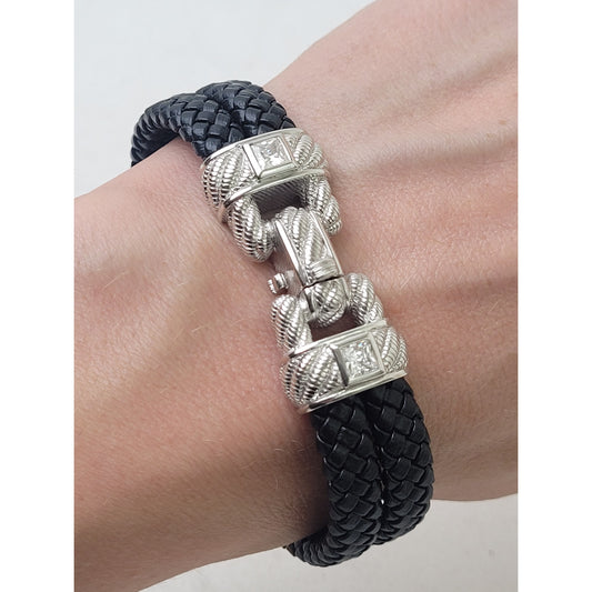 Judith Ripka Sterling Silver Braided Double Row Bracelet w Box