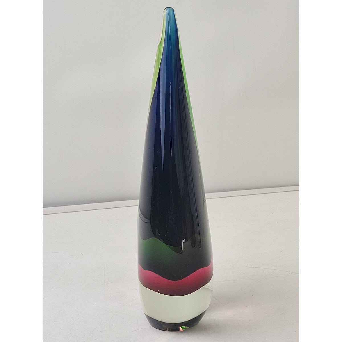 VTG Murano Style Sommerso Art Glass Teardrop Sculpture Blue Green Pink MCM 11"