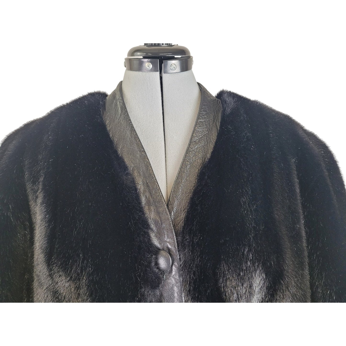 Vintage 1970-80s Adolph Shuman for I.Magnin Faux Fur Jacket Leather Trim Sz S/M