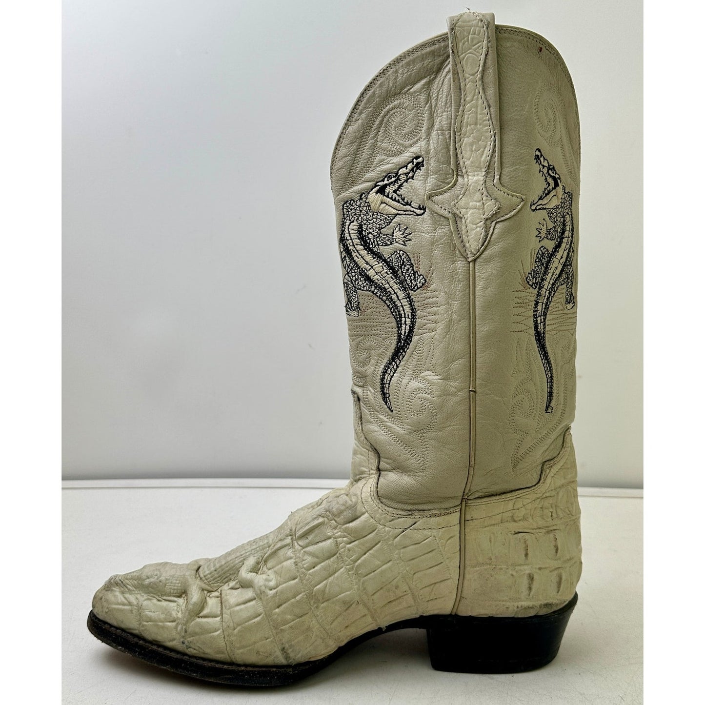 Vintage Rodeo Bravo Bone Embroidered Crocodile Western Boots Men's Sz 10.5 (Mex 28.5)