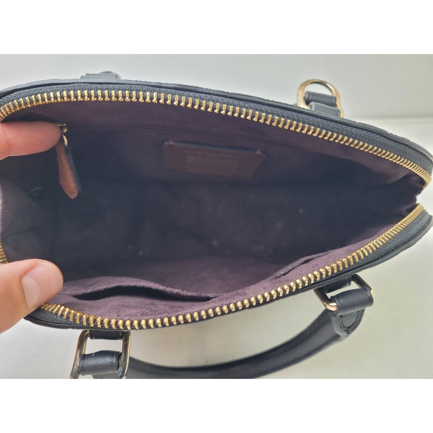 Coach Black Mini Sierra Satchel Debossed Patent Leather Top Handle + Strap