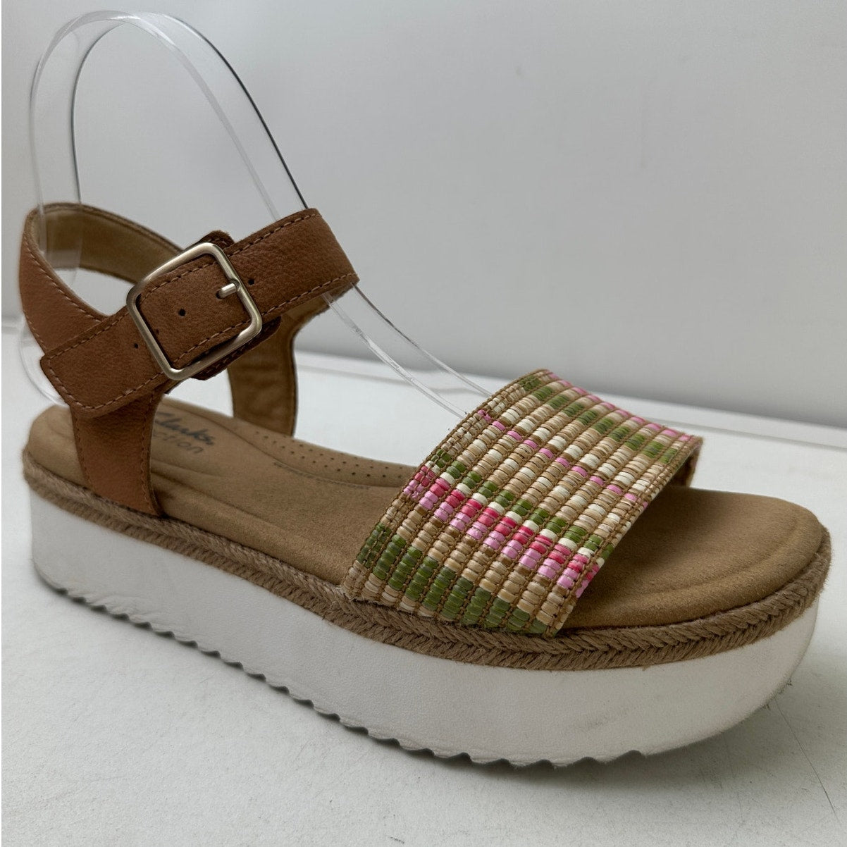 Clarks Lana Shore Light Tan Ankle-Strap Platform Sandals Women's Sz 7
