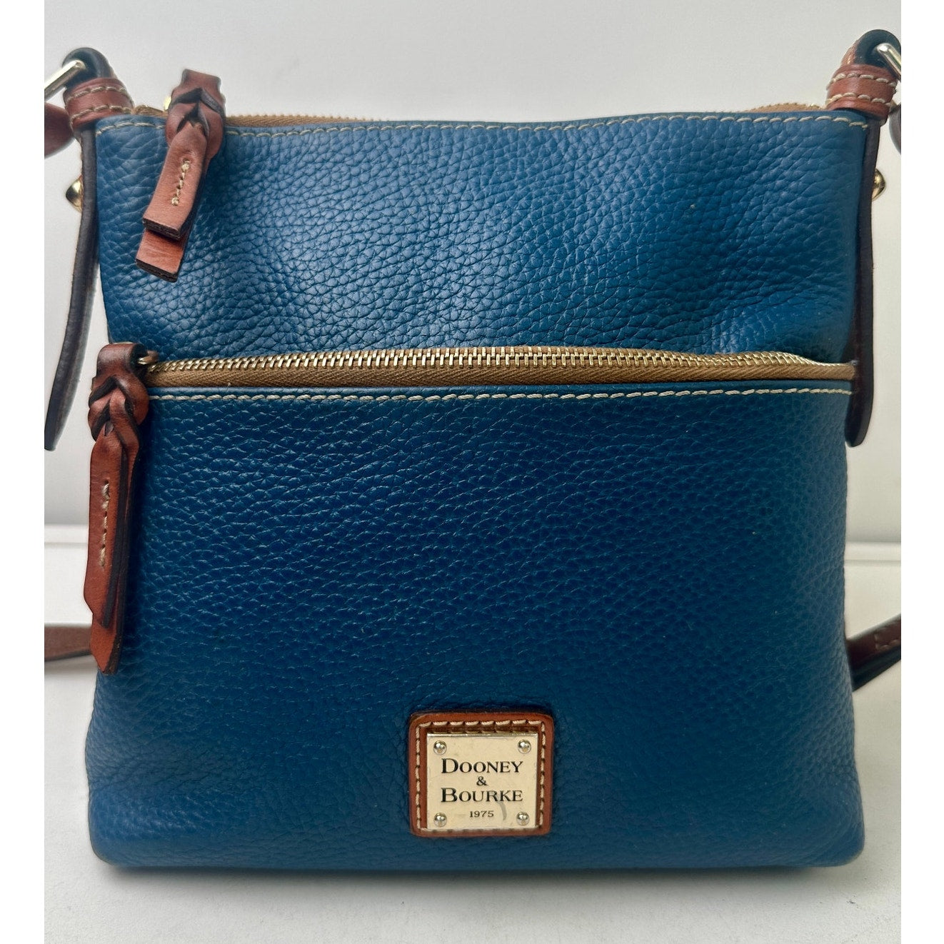 Dooney & Bourke Blue Pebble Grain Leather Letter Carrier Crossbody Bag