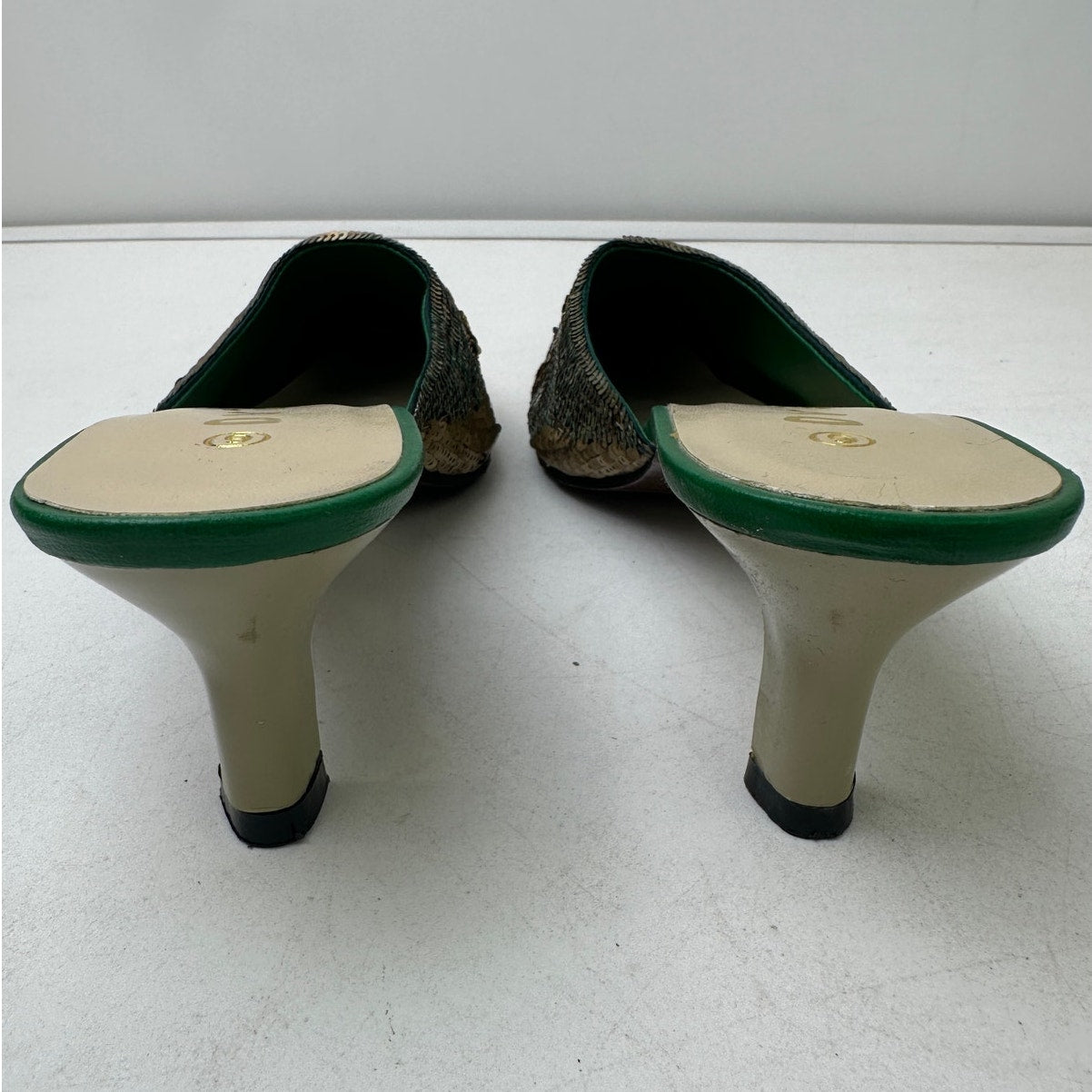 Drama Vintage Gold Beaded Sequin Kitten Heel Mules Women's Sz 9