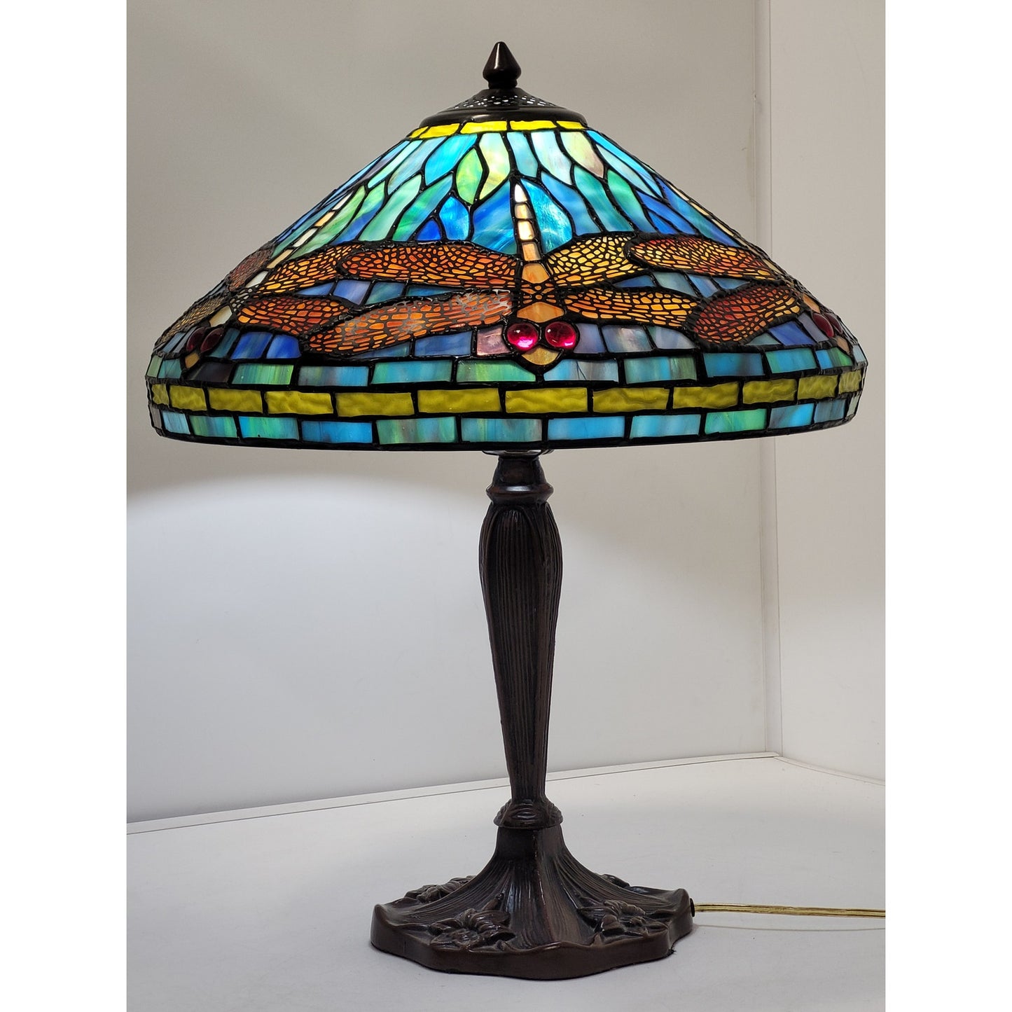 Dale Tiffany Colorful Dragonfly Stained Glass Table Lamp 22" H x 16" W