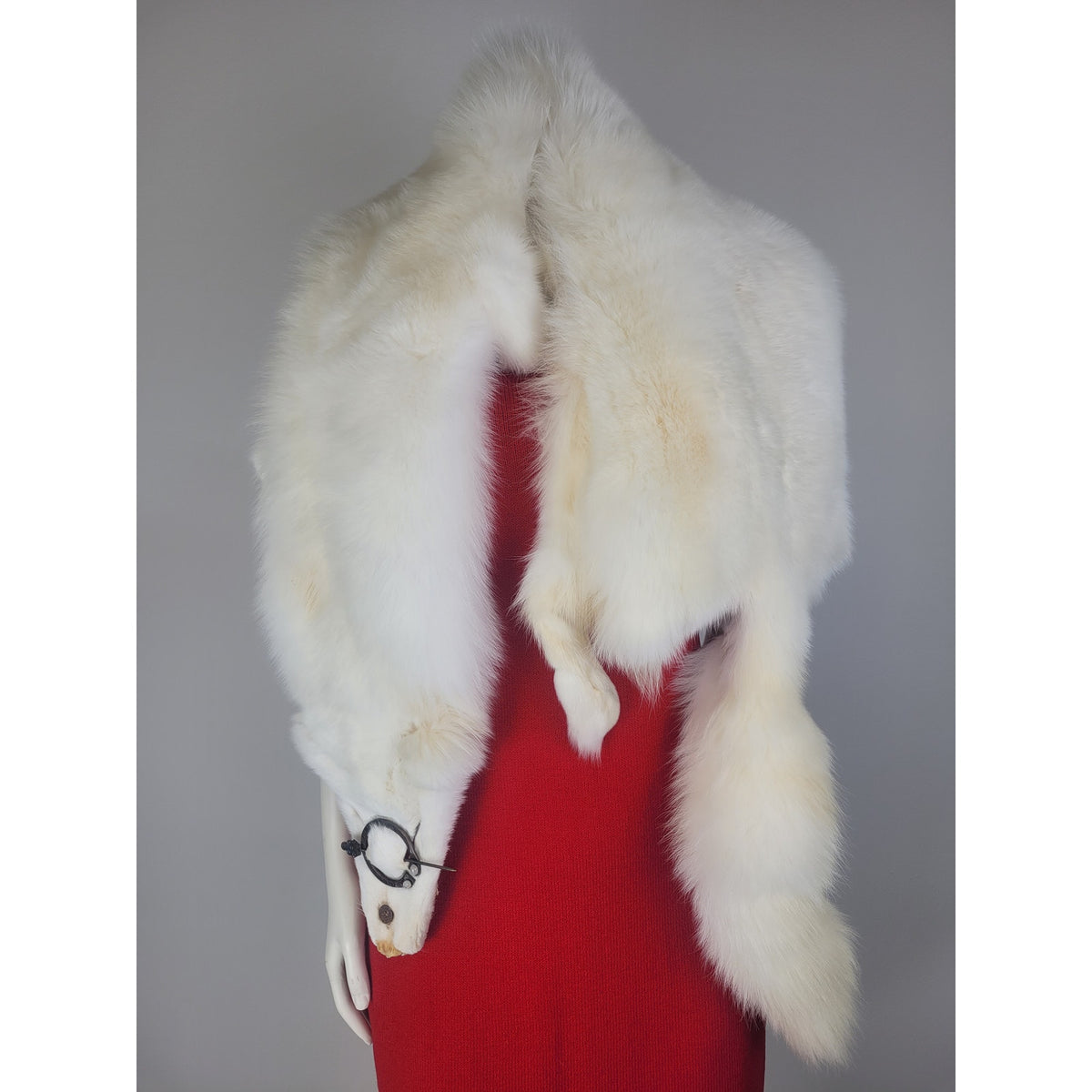 Vintage Winter White Fox Fur Stole Bridal Wrap 67" Long