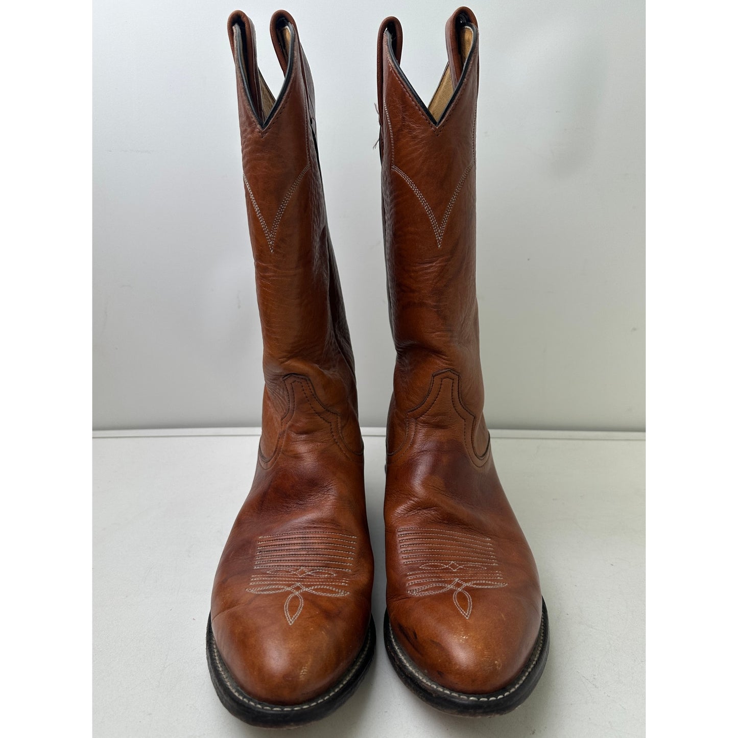 Vintage Tony Lama 5084 Cognac Brown Leather Western Cowboy Boots Men's Sz 9