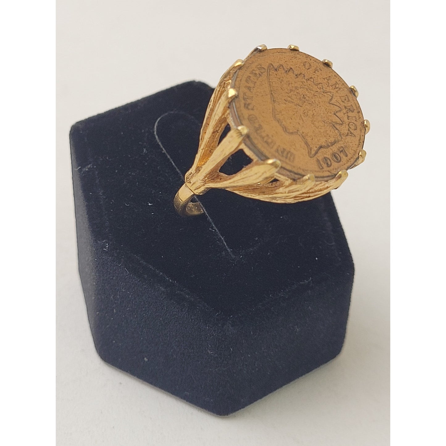 Vintage 1907 Penny Ring 18K GE Gold Electroplated Band | Sz 8.75