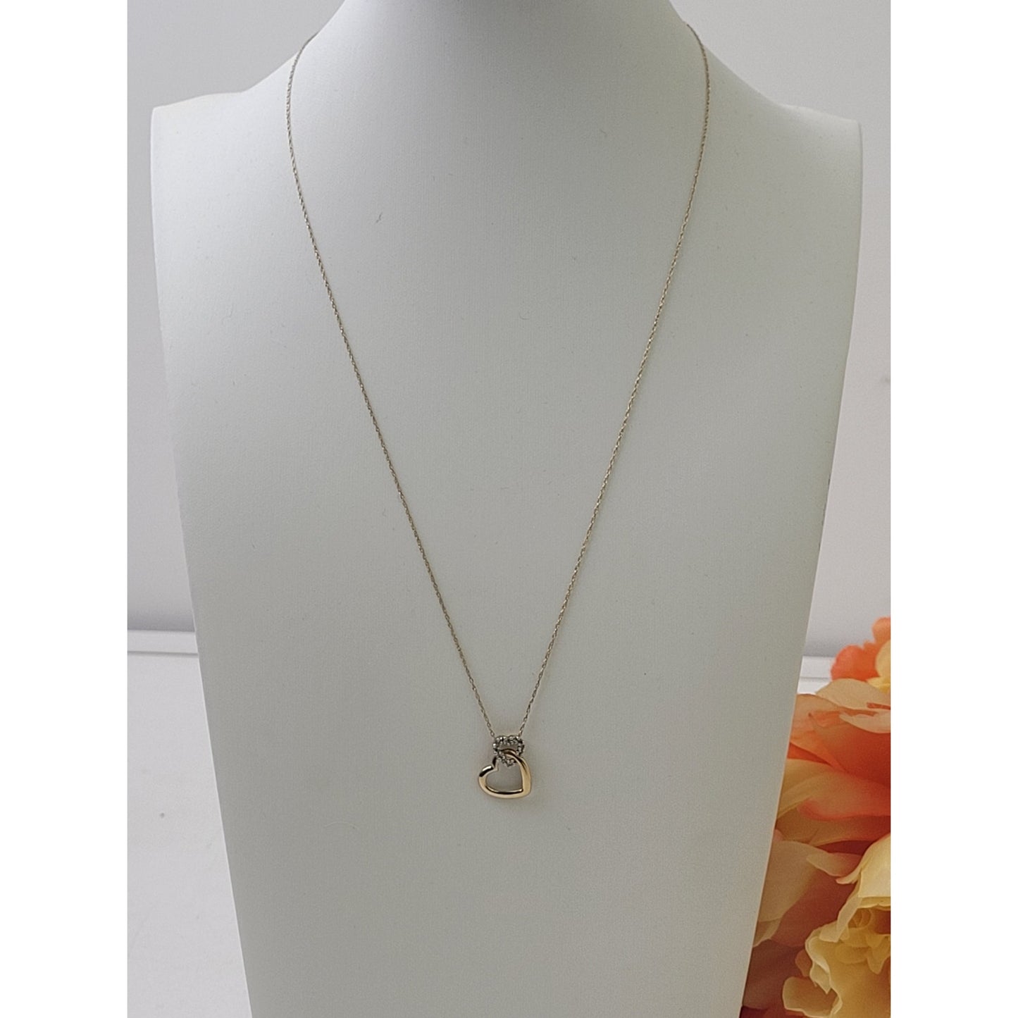 10K Yellow Gold Double Interlocking Open Hearts Necklace | 18" Chain | 1.26 g