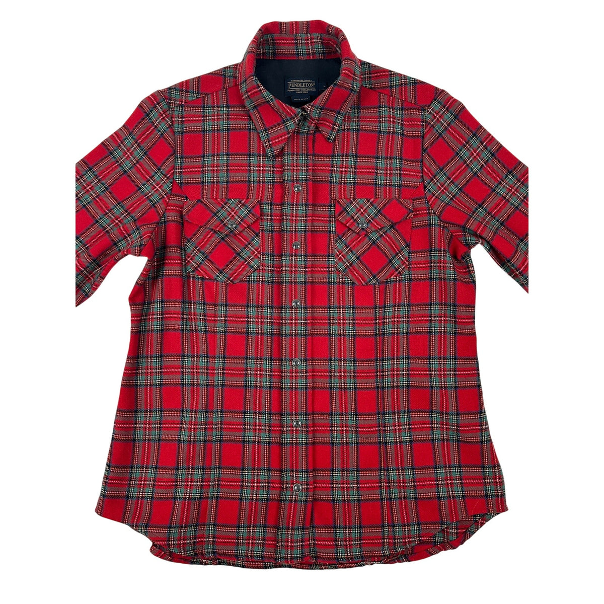 Pendleton Red Tartan Plaid 100% Virgin Wool Button Down Shirt Women's Sz L