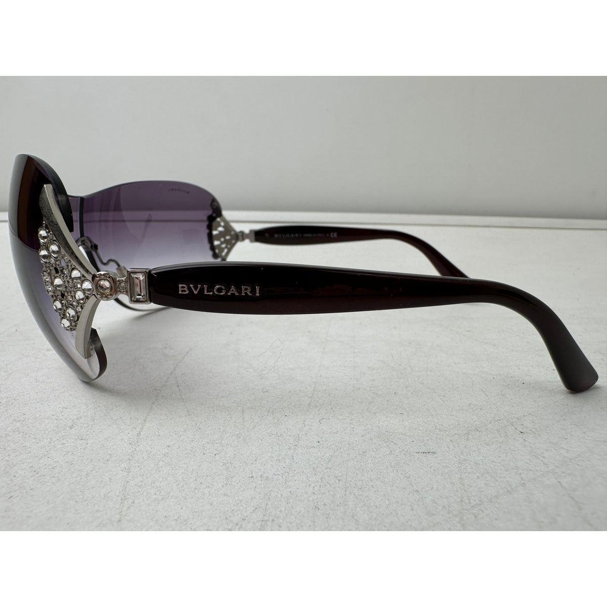 BVLGARI Crystal Rhinestone Shield Sunglasses with Leather Case