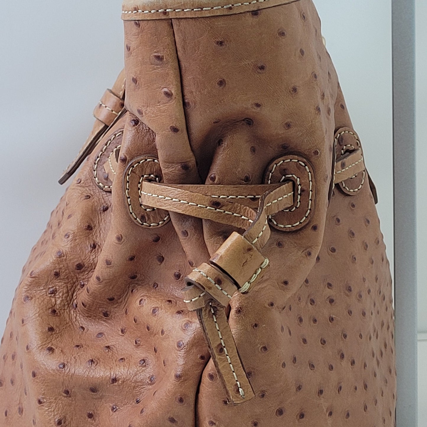 Dooney & Bourke Large Satchel Brown Ostrich-Embossed Leather Gold-Tone Hardware