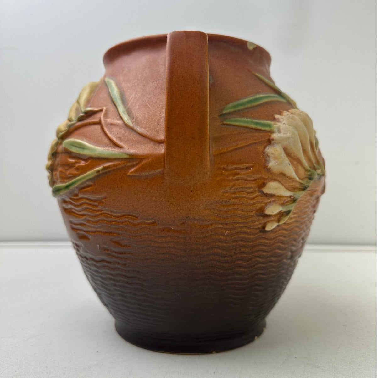 Vintage Roseville Freesia Art Orange Pottery Double-Handled Vase