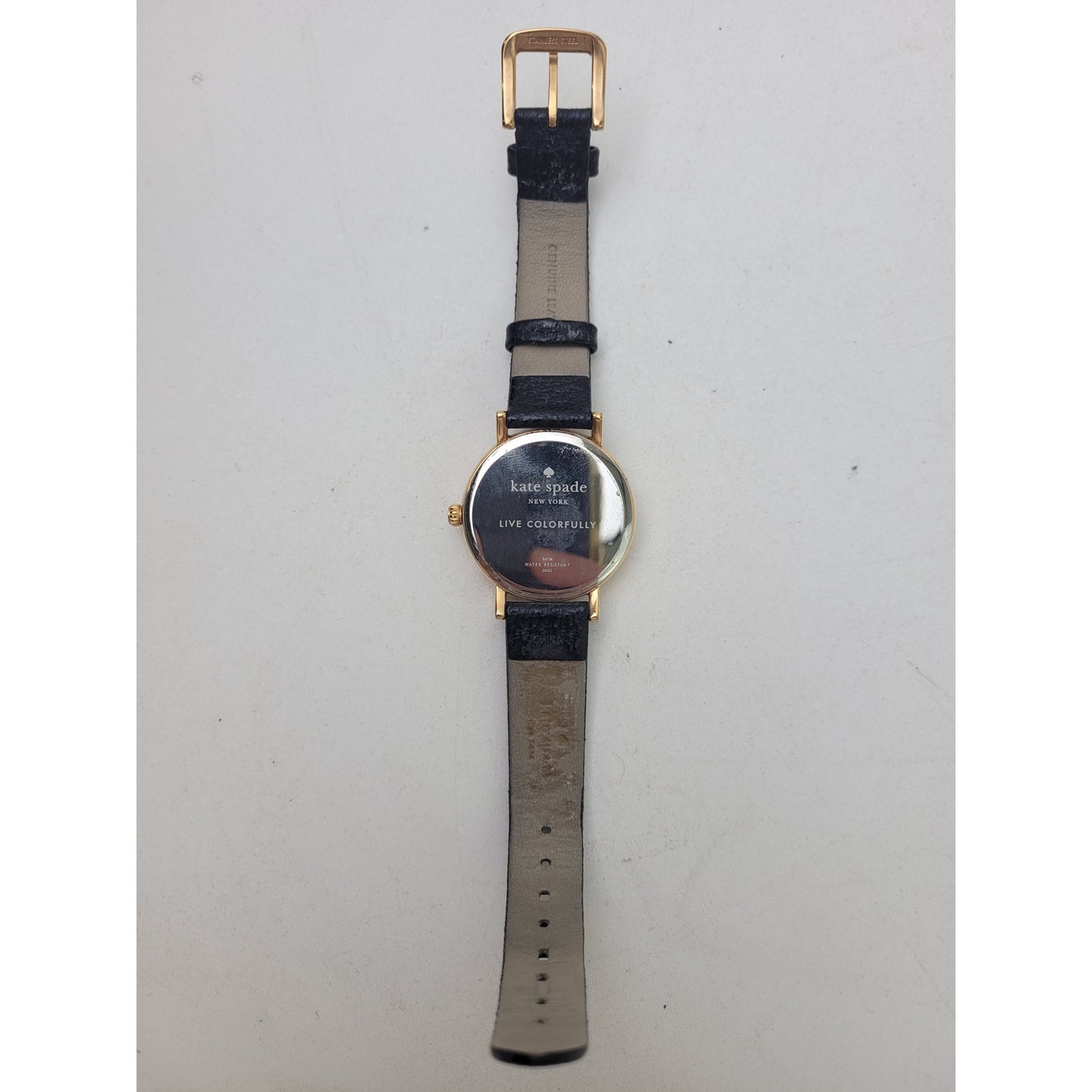 Kate Spade New York Gold-Tone Watch Black Face Black Leather Band
