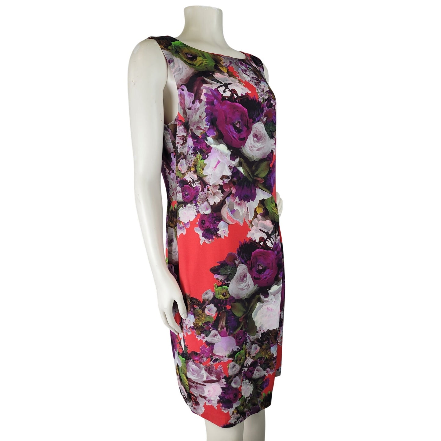 Nanette Lepore Red Purple Floral Sheath Dress Side Pleat Sz 10