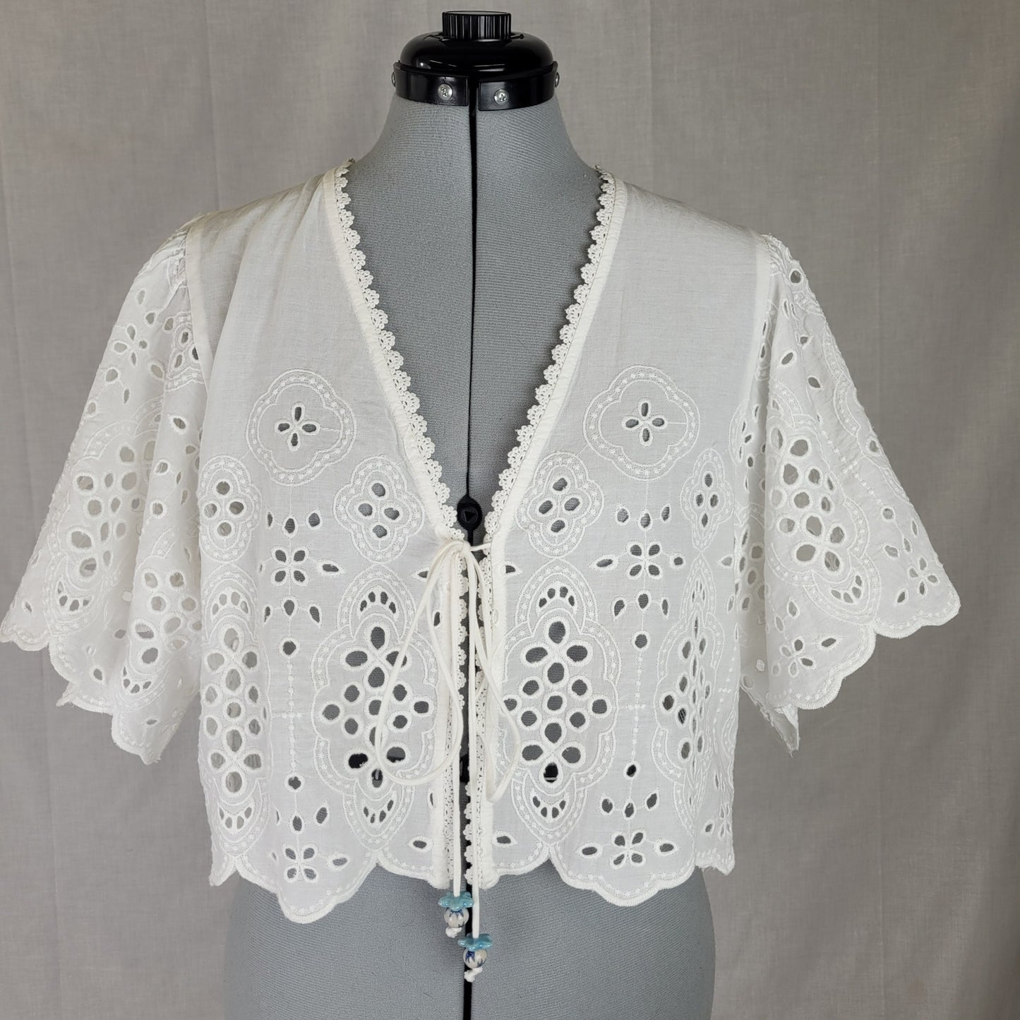 Anthropologie Maeve Tie-Front Eyelet Crop Blouse White Cotton OS