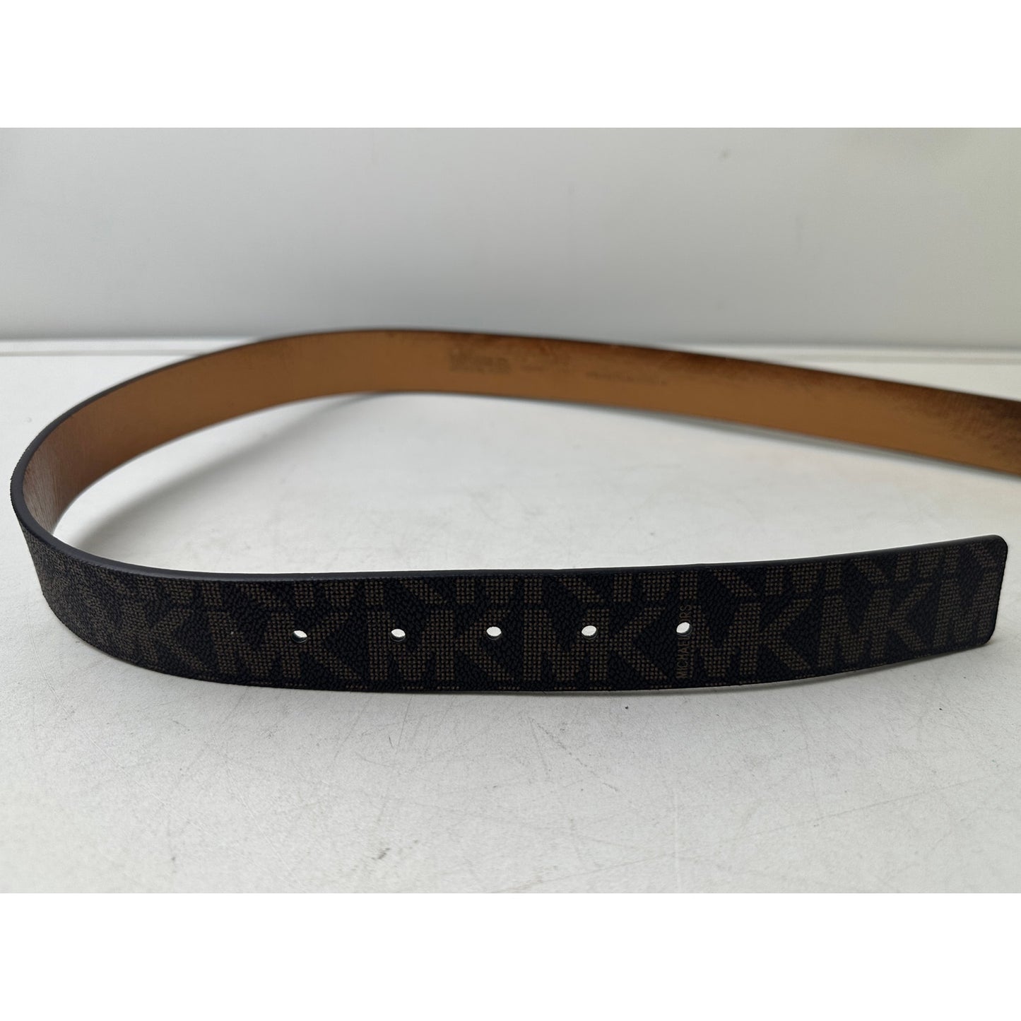 Michael Kors Signature Monogram Brown Belt W/ Gold Hardware Women's Sz L NWT