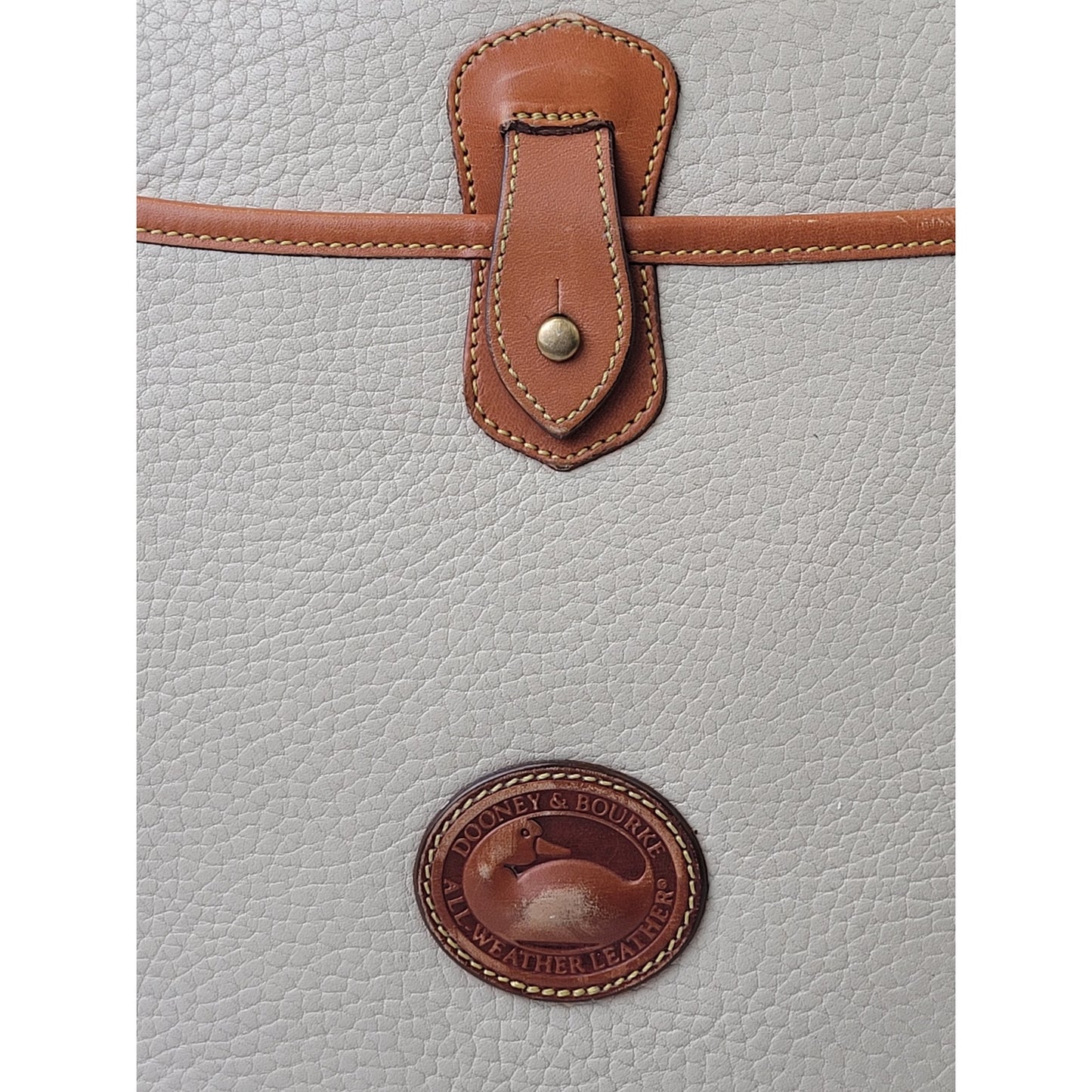 VTG Dooney & Bourke Large Equestrian Flap Bag Briefcase in Bone & British Tan