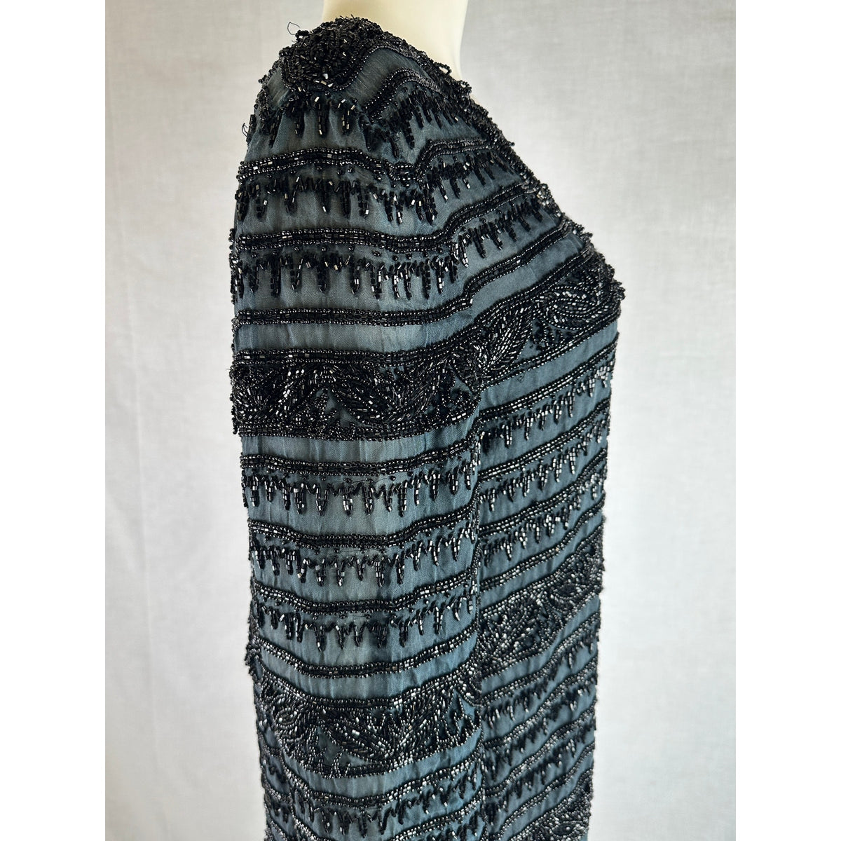 Vintage Oleg Cassini Black Tie Heavily Beaded Silk Evening Jacket Women's Sz L