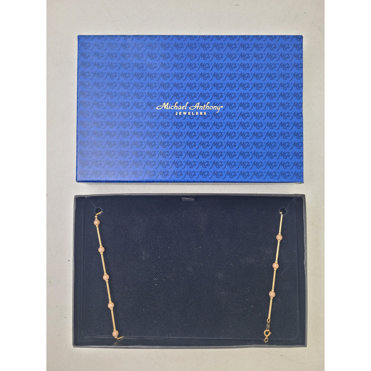 VTG 14K Yellow Gold Michael Anthony Jewelers Bar-and-Bead Chain Necklace in Box
