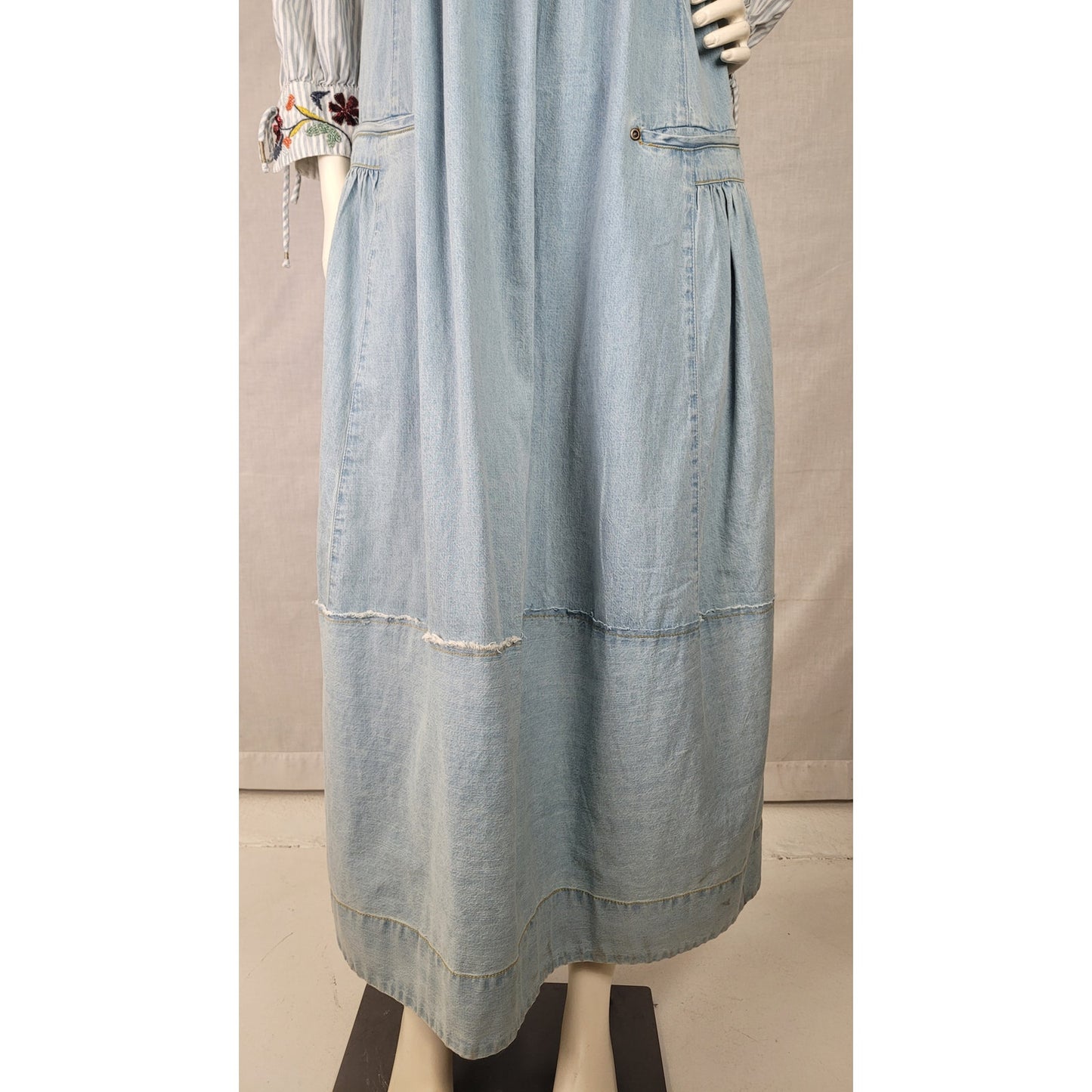 Free People Blue Denim Machu Barrel Midi Dress Jumper Women's Sz M